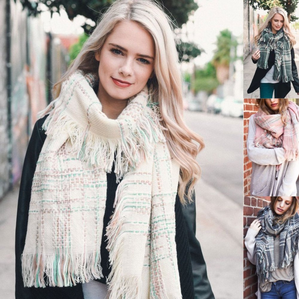 Frayed Edge Tartan Plaid Blanket Scarf